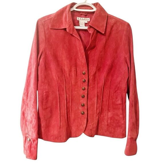 Vintage Y2K Red Snap Closure Suede Jacket Size Small Classic Preo - Picture 1 of 5